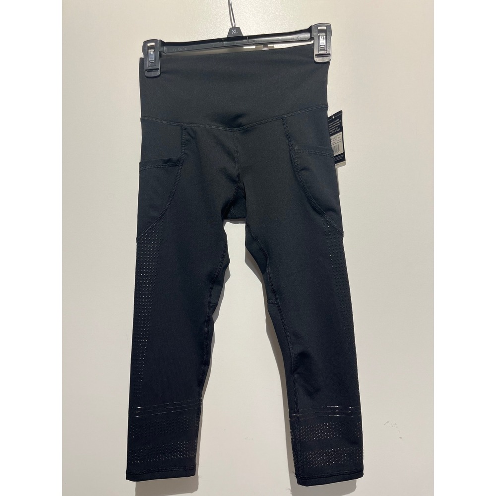 C9 Champion Embrace High Rise Capri Leggings Black Duo Dry Side Pocket XS B9401